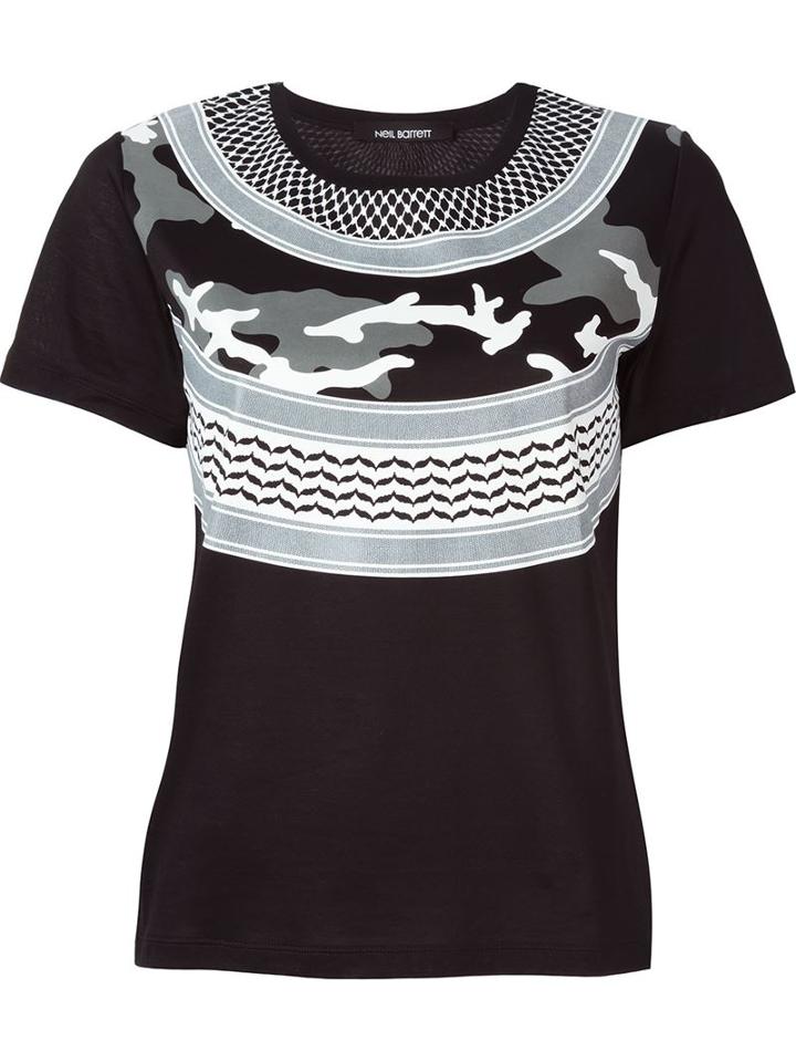 Neil Barrett Patterned Camouflage T-shirt, Women's, Size: Small, Black, Cotton