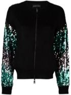 Emporio Armani Contrast Sleeve Zip Up Cardigan, Women's, Size: 38, Black, Polyamide/polyethylene/spandex/elastane/wool