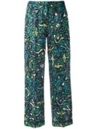 Valentino Abstract Print Flared Trousers, Women's, Size: Large, Green, Silk/spandex/elastane/lyocell