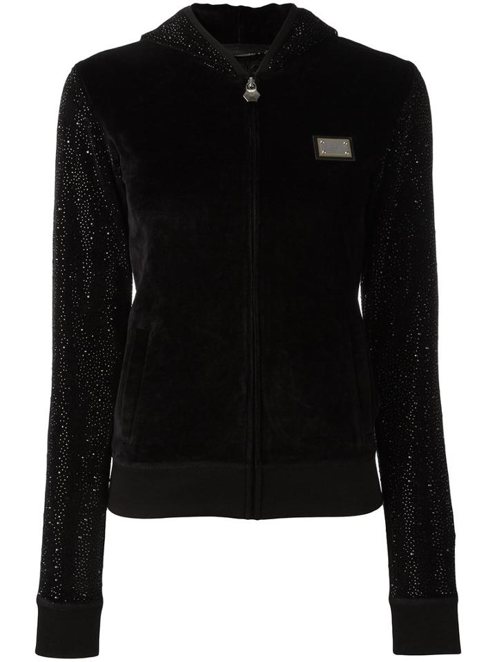 Philipp Plein Sequin Embellished Hooded Sweater, Women's, Size: Small, Black, Cotton/modal/polyester