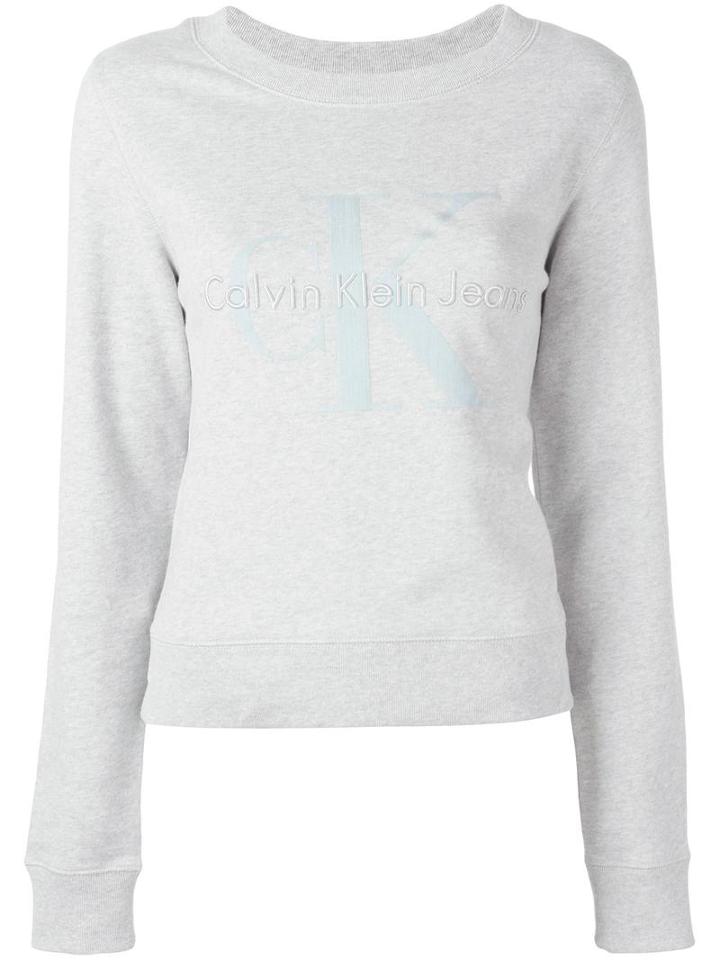 Calvin Klein Jeans Logo Embroidered Sweatshirt, Women's, Size: Large, Grey, Cotton