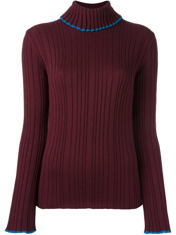 Msgm Roll-neck Jumper, Women's, Size: 42, Pink/purple, Virgin Wool