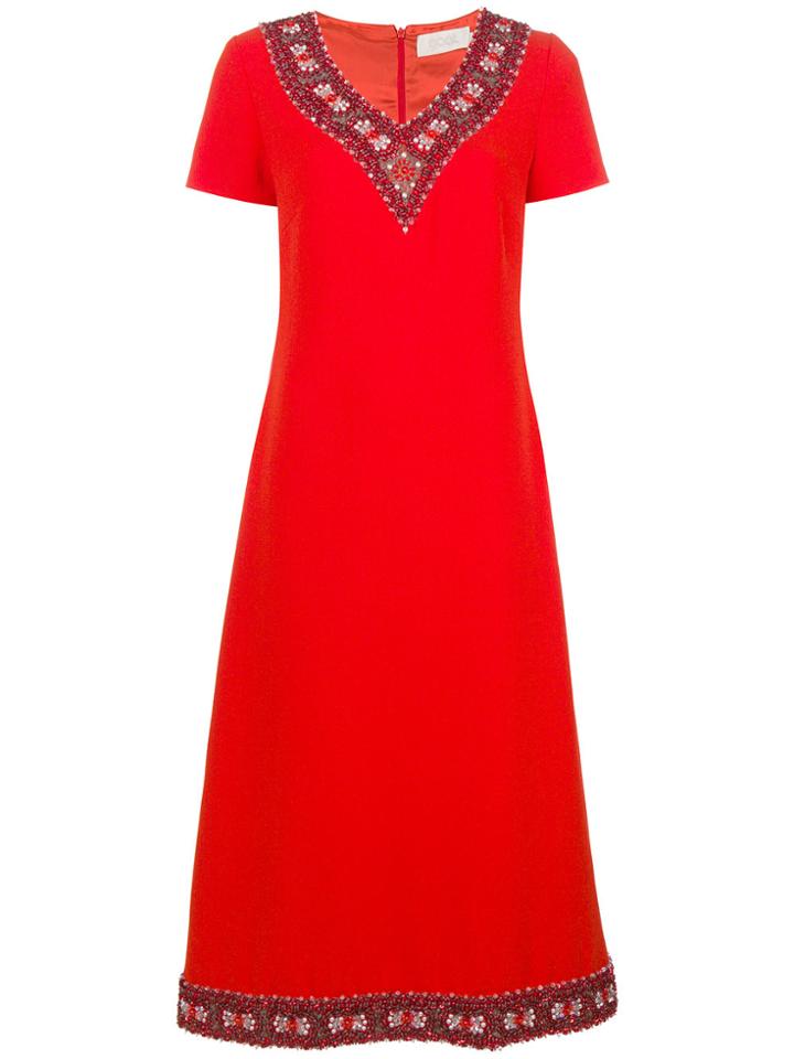 Goat Embellished Neckline Dress - Red