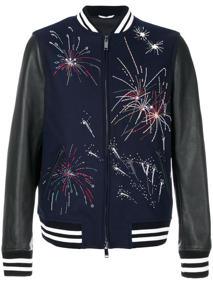 Valentino - Firework Bomber Jacket - Men - Cotton/calf Leather/polyamide/metallic Fibre - 48, Black, Cotton/calf Leather/polyamide/metallic Fibre