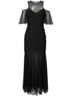 Monique Lhuillier - Sheer Cold Shoulder Gown - Women - Silk/nylon/polyester - 8, Black, Silk/nylon/polyester
