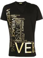 Versace Jeans Metallic Gold Printed Logo T-shirt - Black
