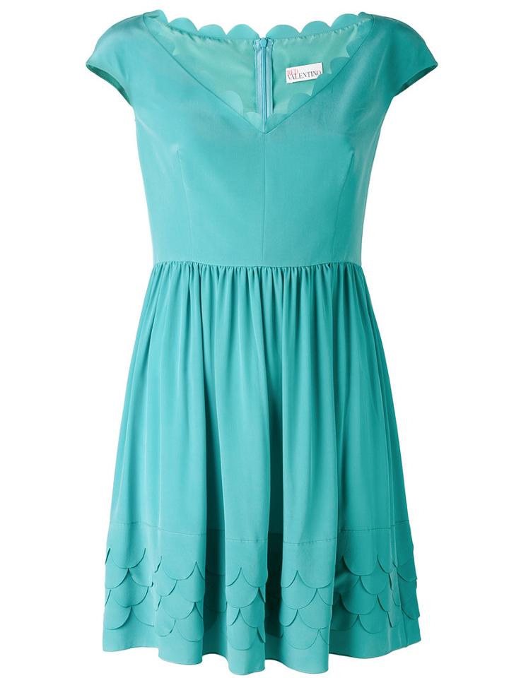 Red Valentino - Pleated Dress - Women - Silk/polyester - 42, Blue, Silk/polyester
