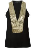 Dsquared2 Sequin Sleeveless Top, Women's, Size: 42, Black, Silk/glass/brass