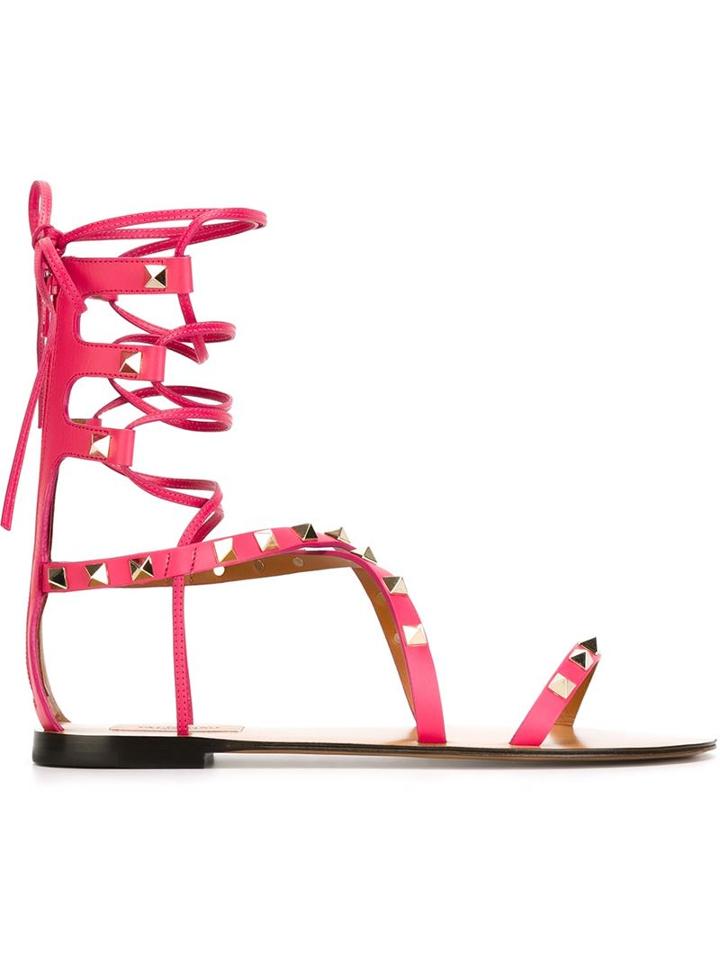Valentino Garavani Rockstud Sandals, Women's, Size: 37, Pink/purple, Leather