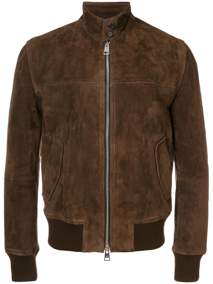 Ami Alexandre Mattiussi Suede Zipped Jacket Harrington Collar - Brown