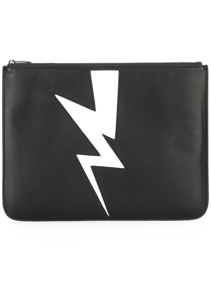 Neil Barrett Lightning Bolt Detail Clutch, Men's, Black, Leather