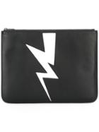 Neil Barrett Lightning Bolt Detail Clutch, Men's, Black, Leather