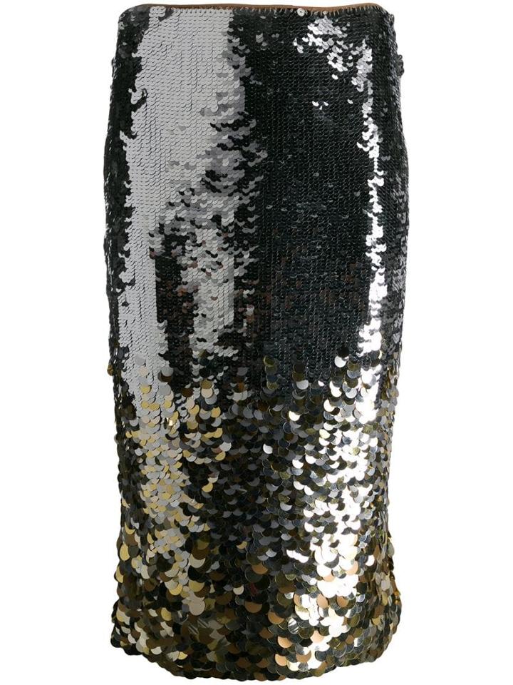 Pinko Straight Gradient Disc Skirt - Silver