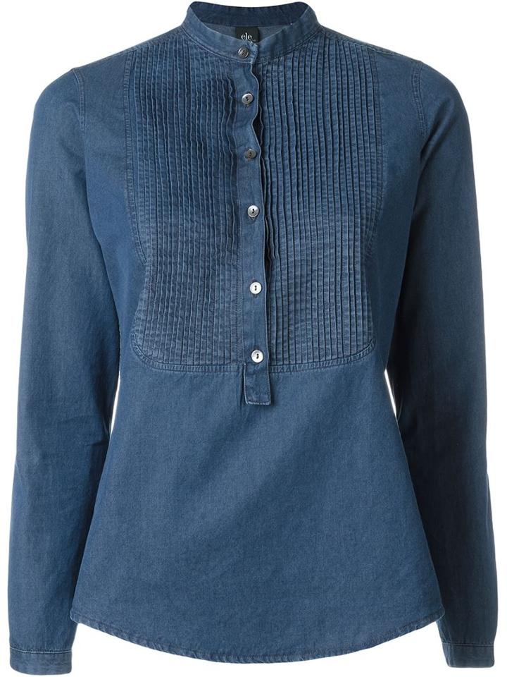 Eleventy Pleated Bib Denim Shirt