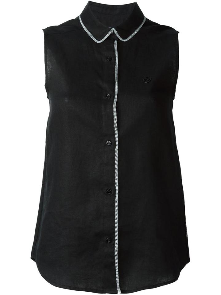 Armani Jeans Logo Sleeveless Shirt, Women's, Size: 46, Black, Linen/flax