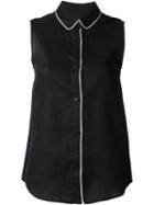 Armani Jeans Logo Sleeveless Shirt, Women's, Size: 46, Black, Linen/flax