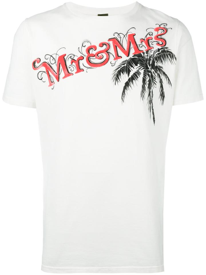 Mr & Mrs Italy Logo Print T-shirt, Men's, Size: Medium, White, Cotton