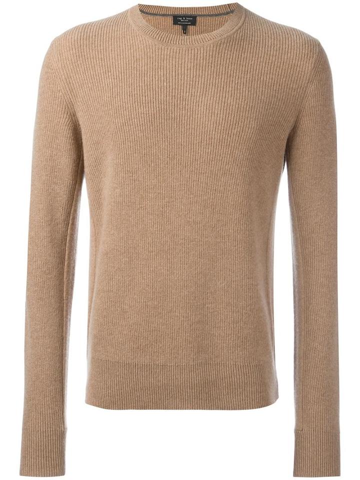 Rag & Bone Round Neck Ribbed Jumper, Men's, Size: Xl, Nude/neutrals, Cashmere