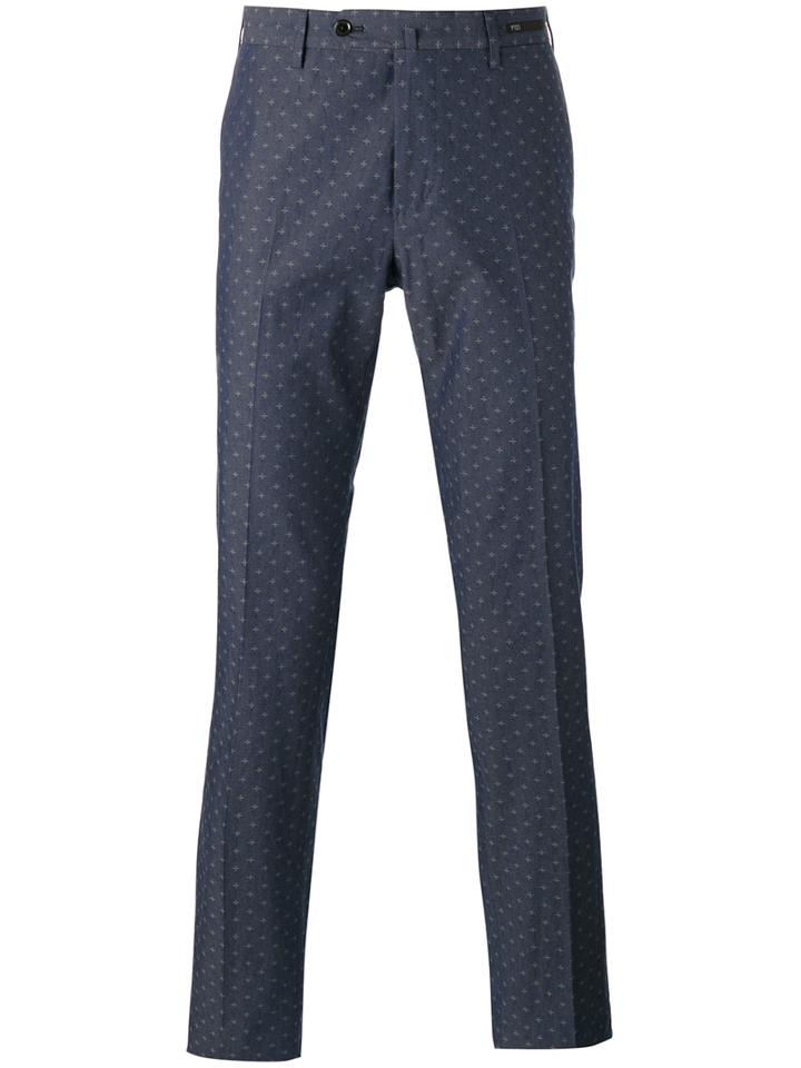 Pt01 Dot Print Tailored Trousers, Men's, Size: 58, Blue, Cotton/spandex/elastane