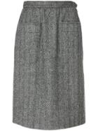 Yves Saint Laurent Vintage Herringbone Pattern Midi Skirt - Grey