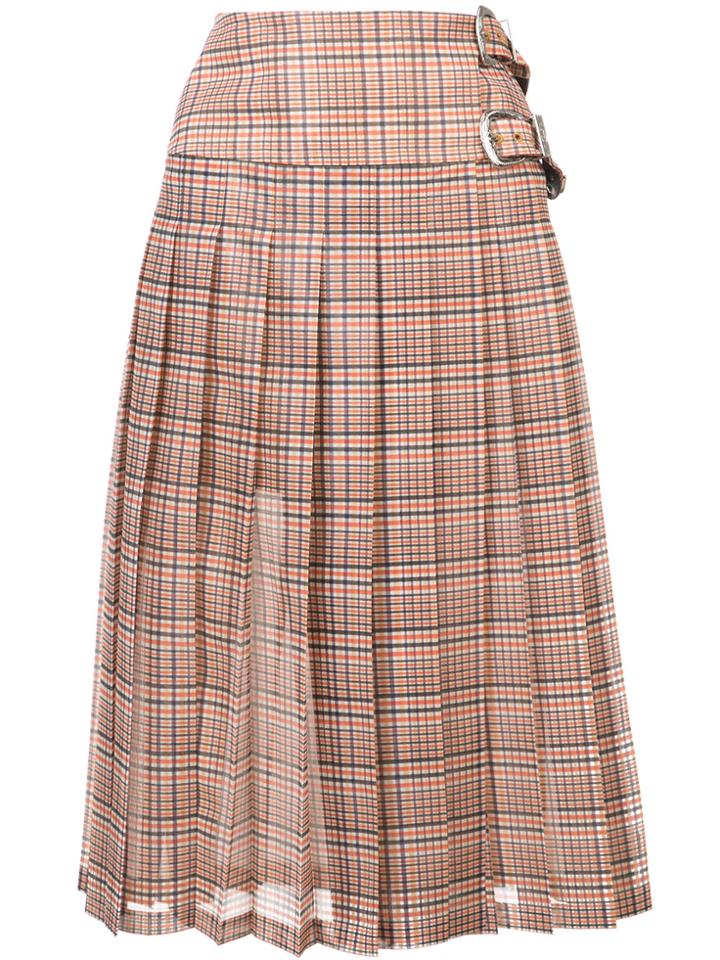 Toga Plaid Print Pleated Skirt - White
