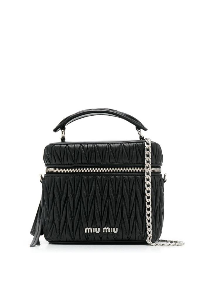 Miu Miu Matelassé Logo Plaque Box Bag - Black