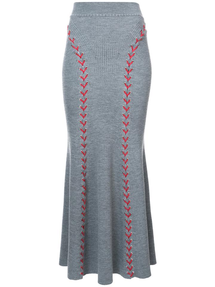Alexander Mcqueen Lace-up Maxi Skirt - Grey
