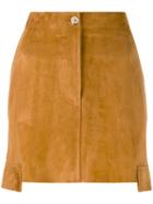 Helmut Lang - Side Panel Mini Skirt - Women - Cotton/lamb Skin - 6, Brown, Cotton/lamb Skin