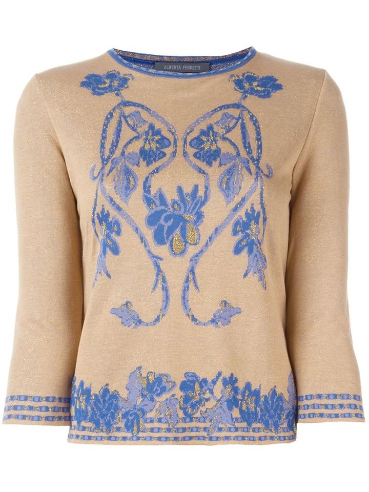 Alberta Ferretti Floral Jacquard Knit Jumper