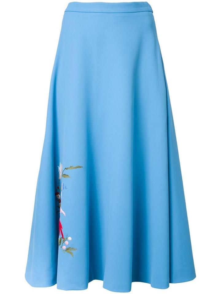 Vivetta Floral Embroidery A-line Skirt, Women's, Size: 40, Blue, Spandex/elastane/virgin Wool/polyimide/viscose