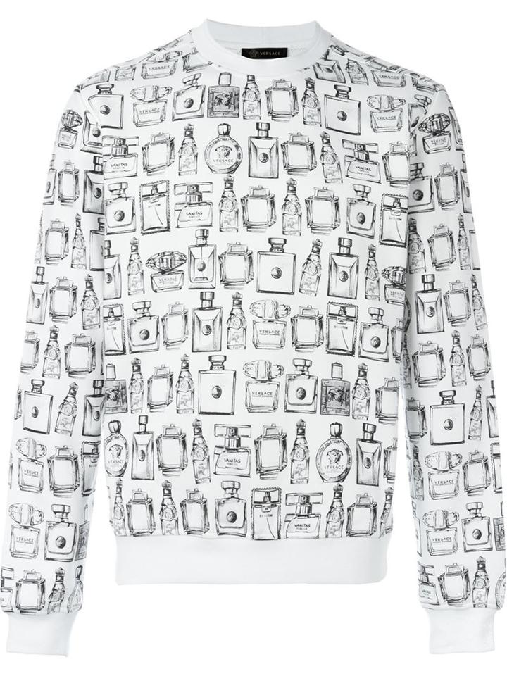 Versace Perfume Bottle Print Sweatshirt, Men's, Size: S, White, Cotton