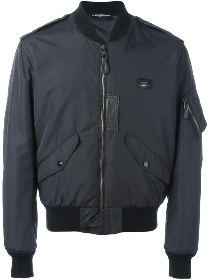 Dolce & Gabbana Classic Bomber Jacket, Men's, Size: 48, Blue, Nylon/polyester
