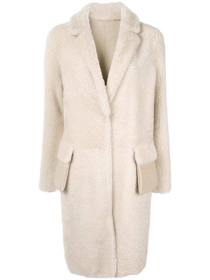 Yves Salomon Meteo Shearling Mid-length Coat - White