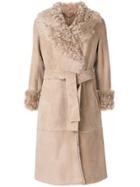 Desa 1972 Belted Shearling Coat - Nude & Neutrals