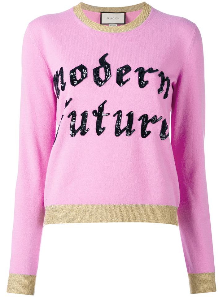 Gucci - 'modern Future' Sequin Embroidery Sweater - Women - Viscose/wool/metallic Fibre - S, Pink/purple, Viscose/wool/metallic Fibre