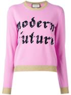 Gucci - 'modern Future' Sequin Embroidery Sweater - Women - Viscose/wool/metallic Fibre - S, Pink/purple, Viscose/wool/metallic Fibre