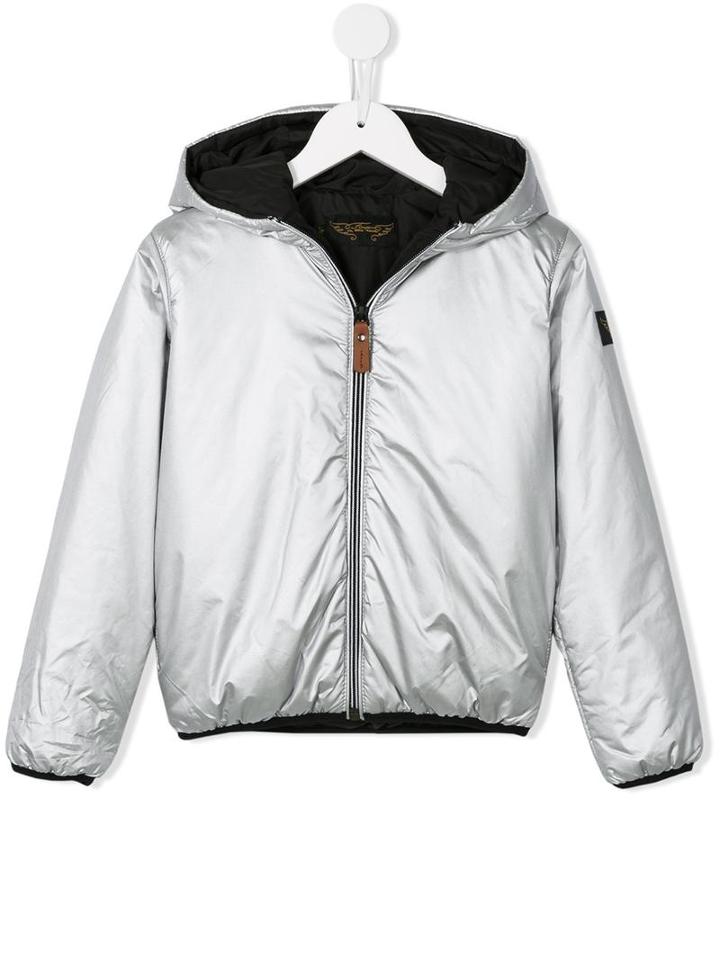 Finger In The Nose Hooded Metallic Windbreaker, Girl's, Size: 6 Yrs, Grey