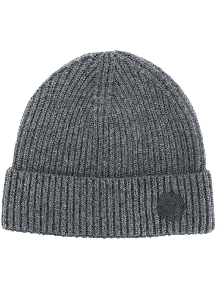 Dsquared2 Ribbed Logo Beanie - Grey