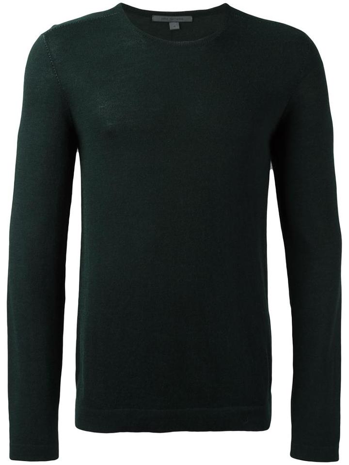 John Varvatos Crew Neck Jumper, Men's, Size: Large, Green, Cashmere