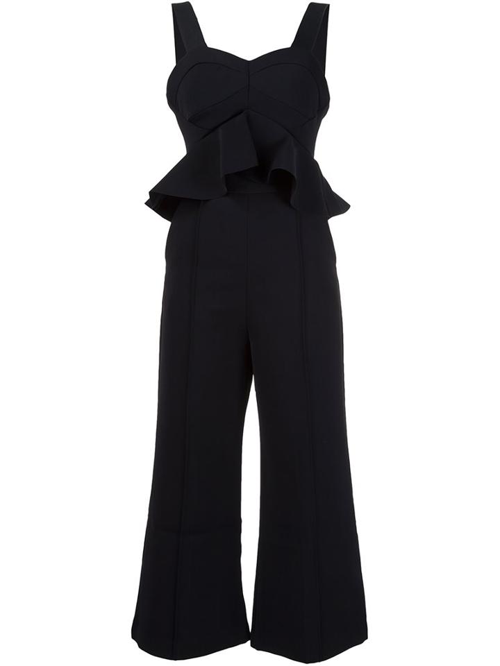 Self-portrait Peplum Flared Jumpsuit, Women's, Size: 6, Black, Cotton/polyester
