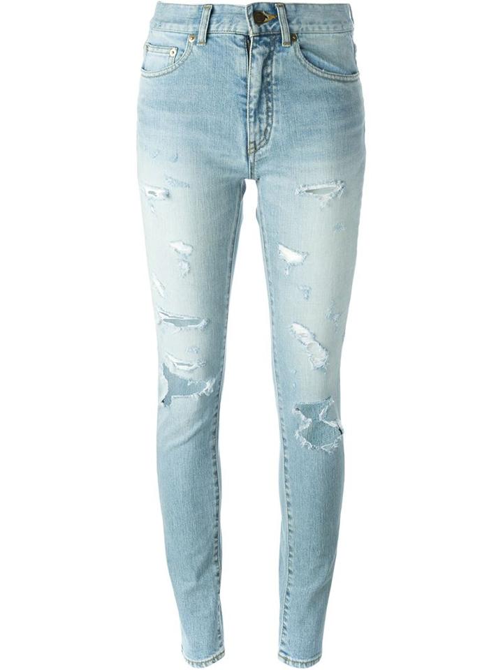 Saint Laurent Distressed Jeans, Women's, Size: 28, Blue, Cotton/spandex/elastane