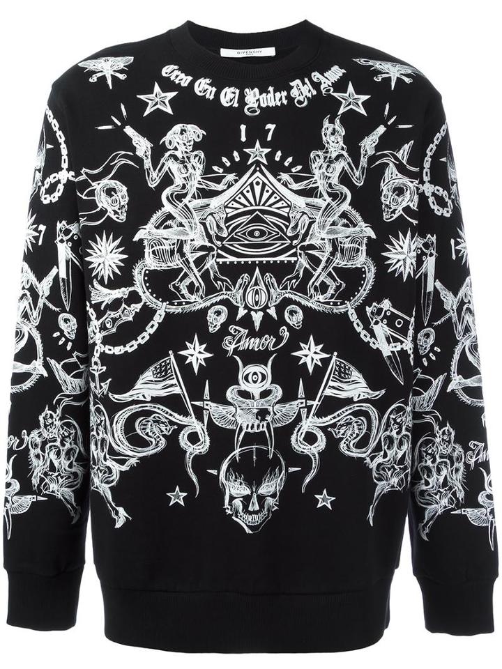 Givenchy Tattoo Print Sweatshirt, Men's, Size: Medium, Black, Cotton