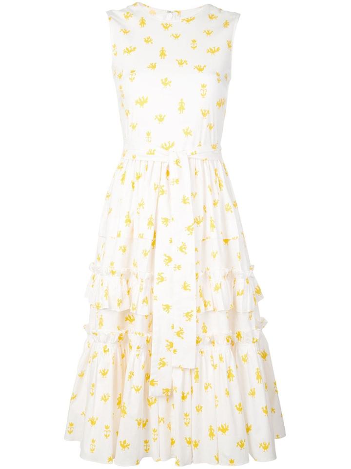 Carolina Herrera Printed Tiered Ruffled Dress - White