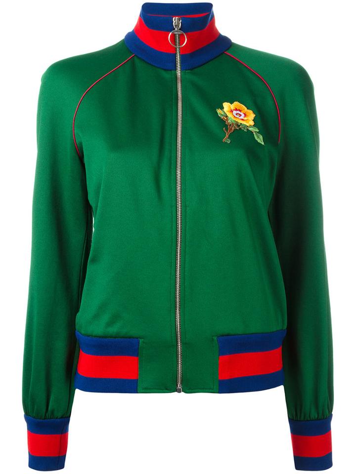 Gucci Floral Embroidered Bomber Jacket, Women's, Size: Xs, Green, Cotton/polyester