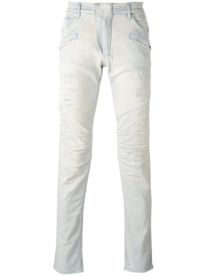 Pierre Balmain Destroyed Skinny Jeans - Blue