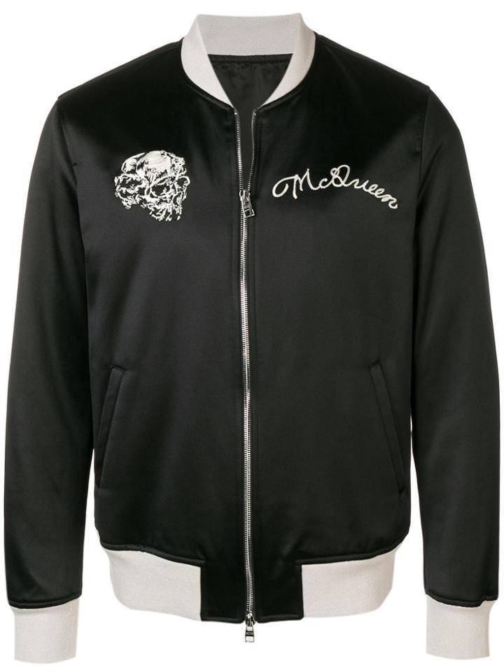 Alexander Mcqueen Etched Skeleton Bomber Jacket - Black