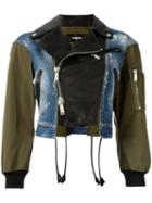 Dsquared2 Triple Material Bomber Jacket, Women's, Size: 40, Black, Calf Leather/cotton/spandex/elastane/polyester