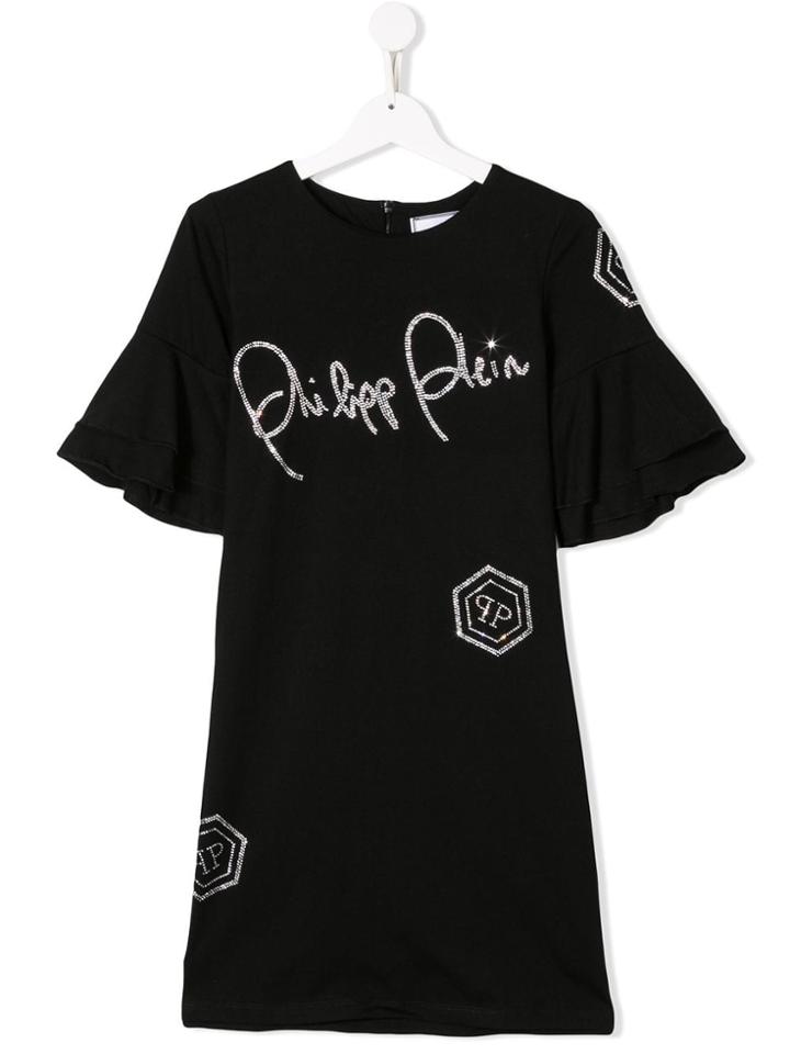 Philipp Plein Junior Teen Logo Studded Dress - Black