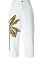Laneus Palm Tree Print Jeans, Women's, Size: 40, White, Cotton