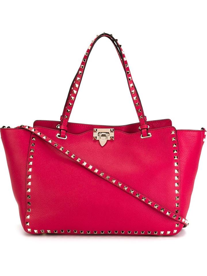 Valentino Garavani Rockstud Trapeze Tote, Women's, Pink/purple, Calf Leather/metal Other